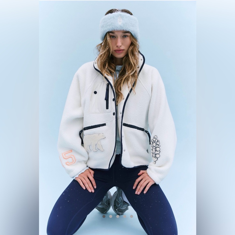 Free People Movement Hit the Slopes Patch Fleece Jacket // Ivory Chenille Combo
